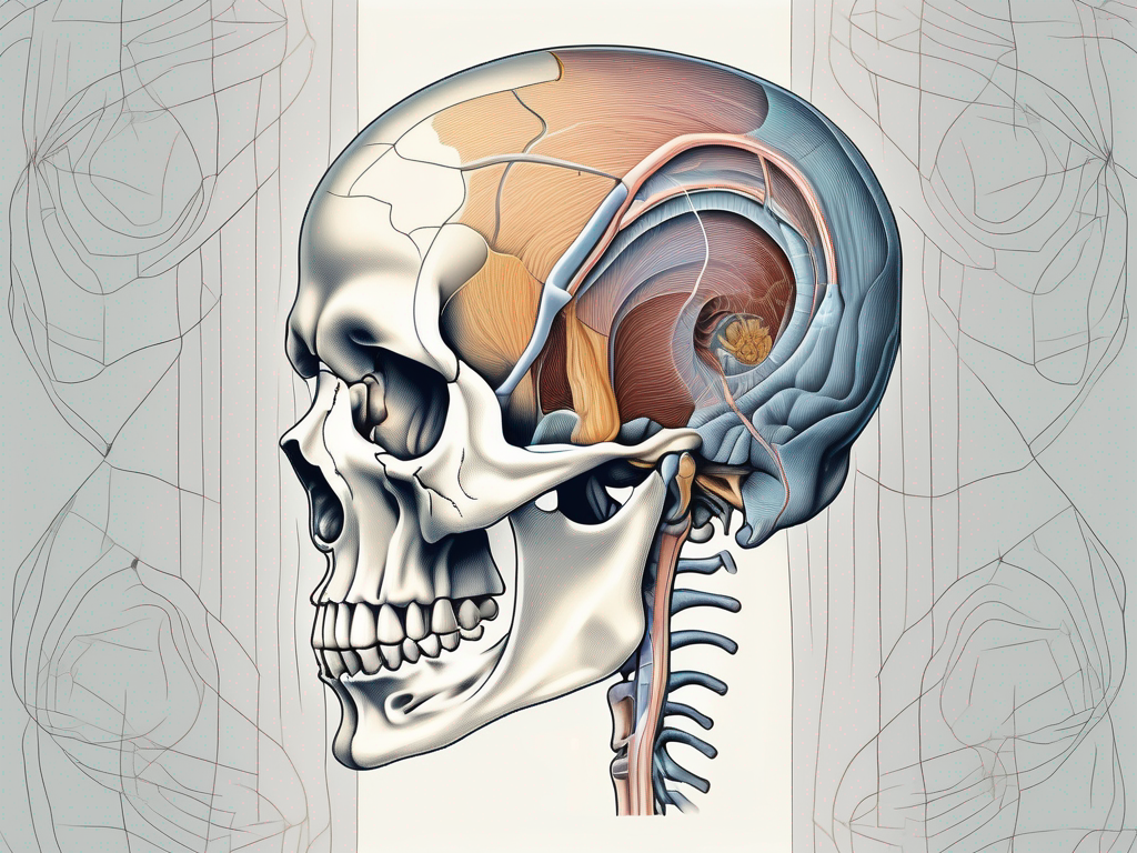 The human skull with a detailed close-up view of the inner ear